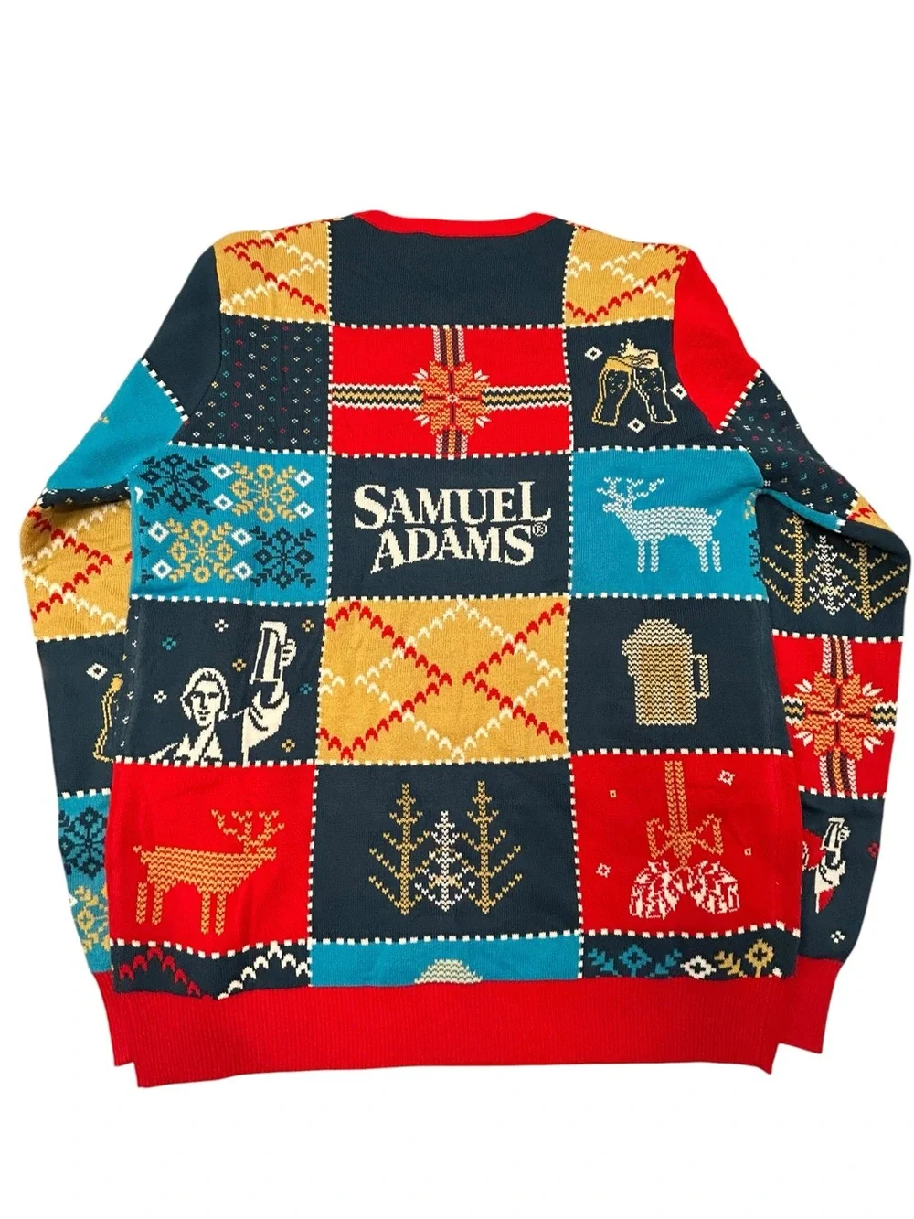 Samuel Adams Beer Men's‎ Patchwork Holiday Christmas Sweater XL Party Colorful